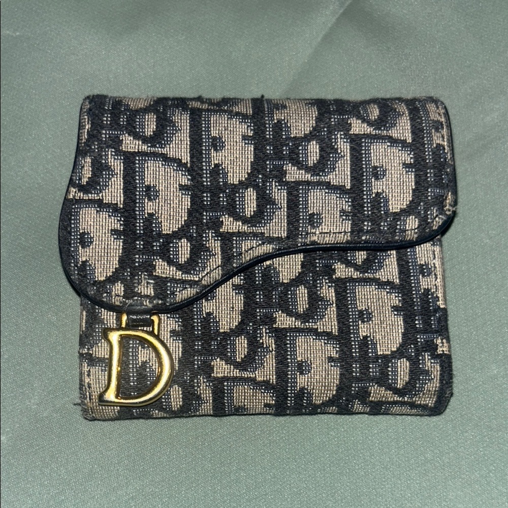 Dior Trifold Saddle Bloom Card Holder Black & Tan Monogram Wallet with Gold D